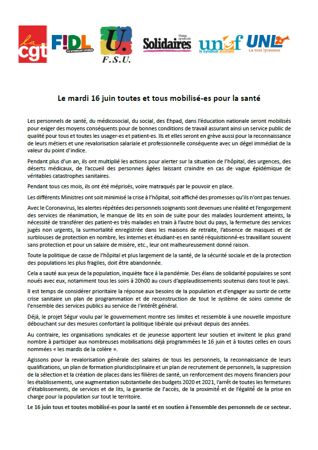 Lire la suite à propos de l’article 16 juin :  Soutenons et mobilisons nous pour la santé !