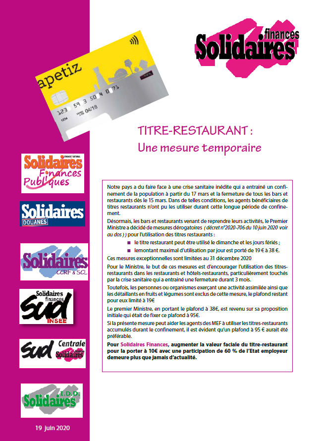 Lire la suite à propos de l’article Titre restaurant  : Une mesure temporaire