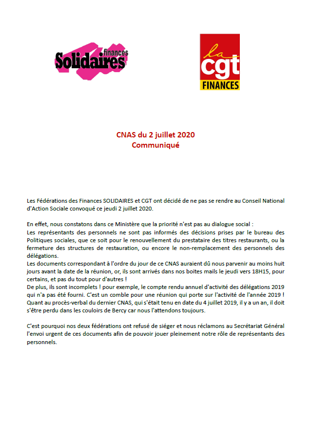 Lire la suite à propos de l’article Communiqué CNAS du 2 Juillet 2020