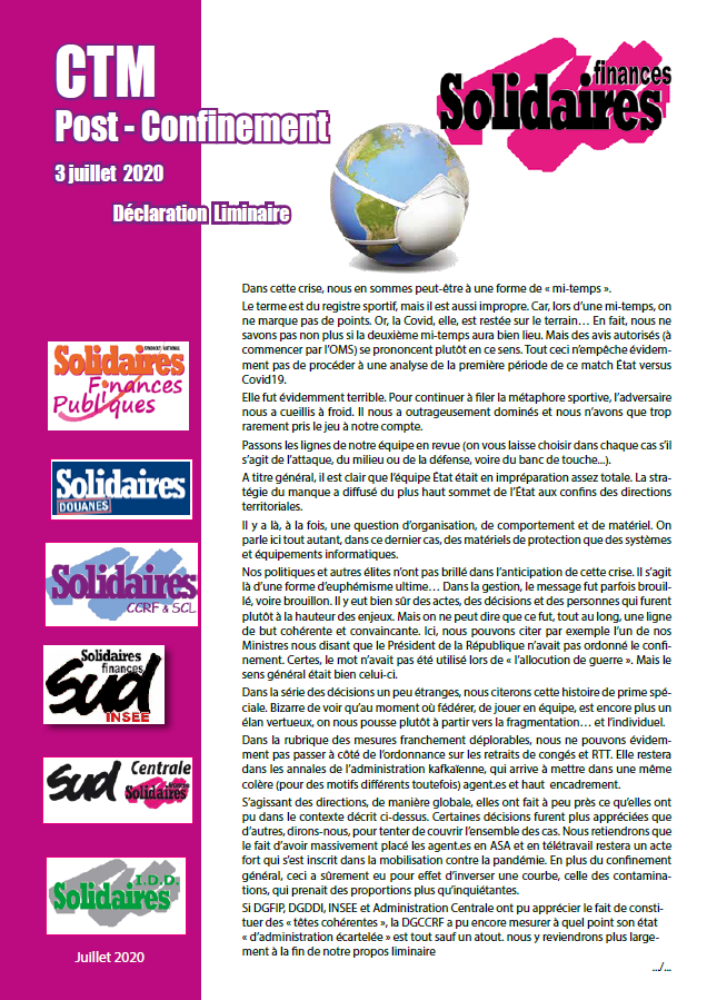 Lire la suite à propos de l’article CTM 3 juillet 2020 – Confinement : des leçons à tirer