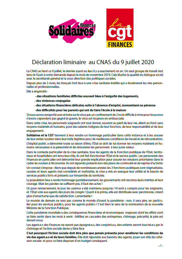 Lire la suite à propos de l’article CNAS du 9 Juillet 2020: Déclaration liminaire