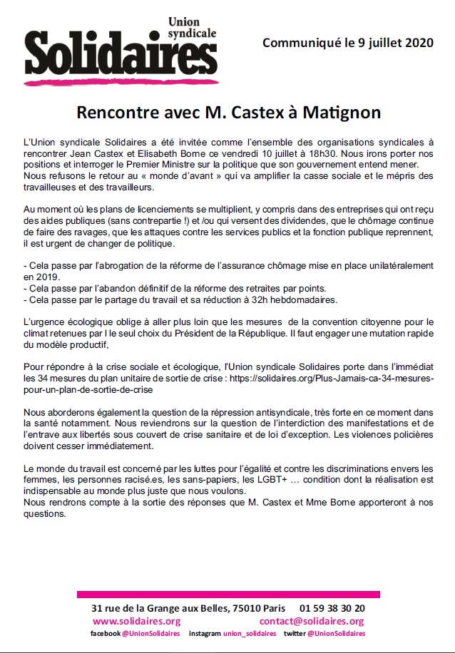 Lire la suite à propos de l’article Rencontre avec M. Castex à Matignon.