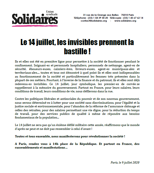 Lire la suite à propos de l’article Le 14 juillet, les invisibles prennent la bastille !