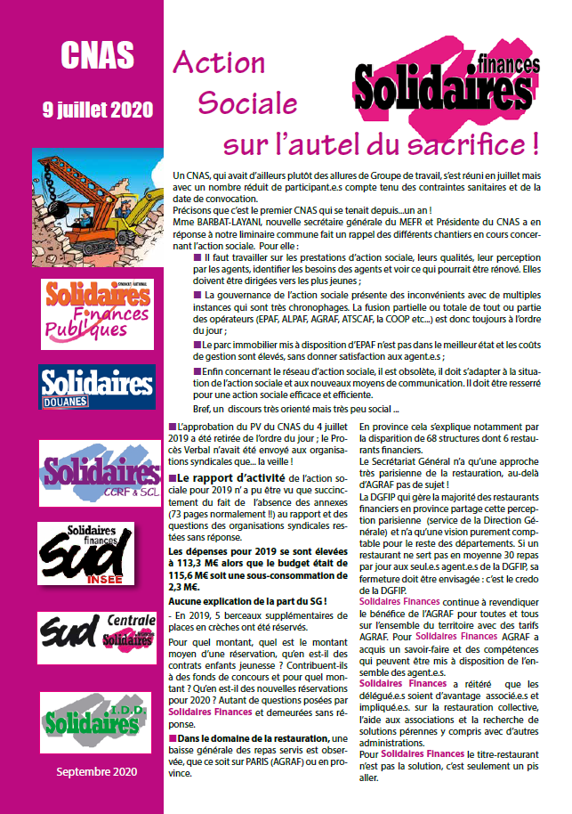Lire la suite à propos de l’article CR – CNAS du 9 Juillet 2020 – Une action sociale laissée pour compte !