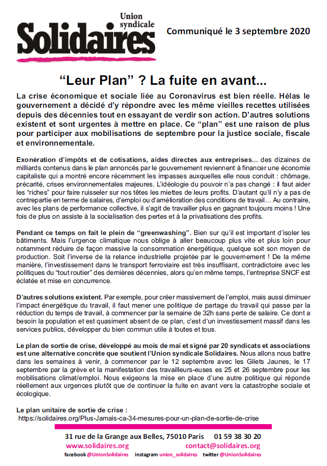Lire la suite à propos de l’article Plan de « relance » ? la fuite en avant !