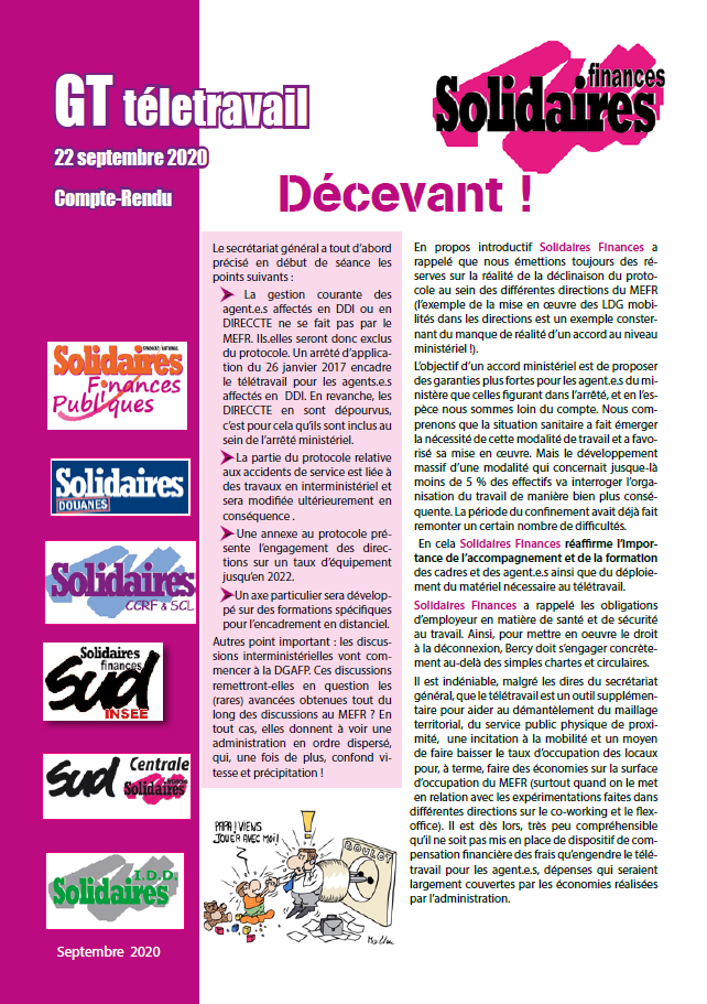 Lire la suite à propos de l’article Télétravail,: / Un dernier groupe de travail décevant pour un protocole sans ambition !