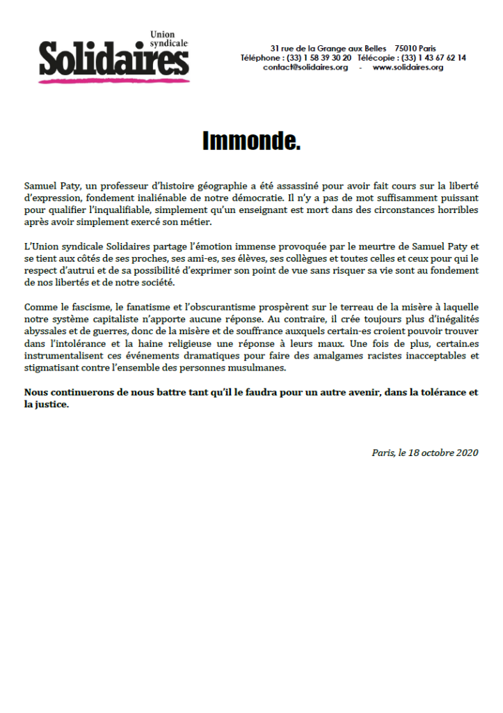 Solidaires contre tous les fascismes