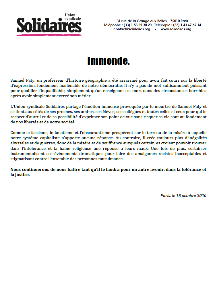 Lire la suite à propos de l’article Solidaires contre tous les fascismes