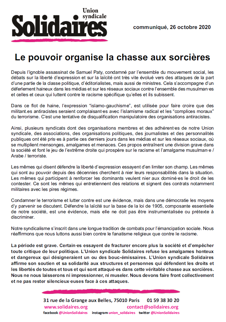 Lire la suite à propos de l’article Refusons la chasse aux sorcières.