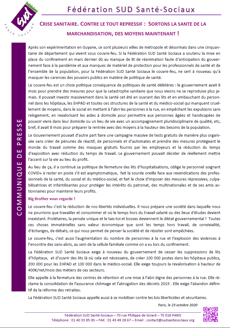 Lire la suite à propos de l’article Des moyens maintenant ! Sortons la santé de la Marchandisation !