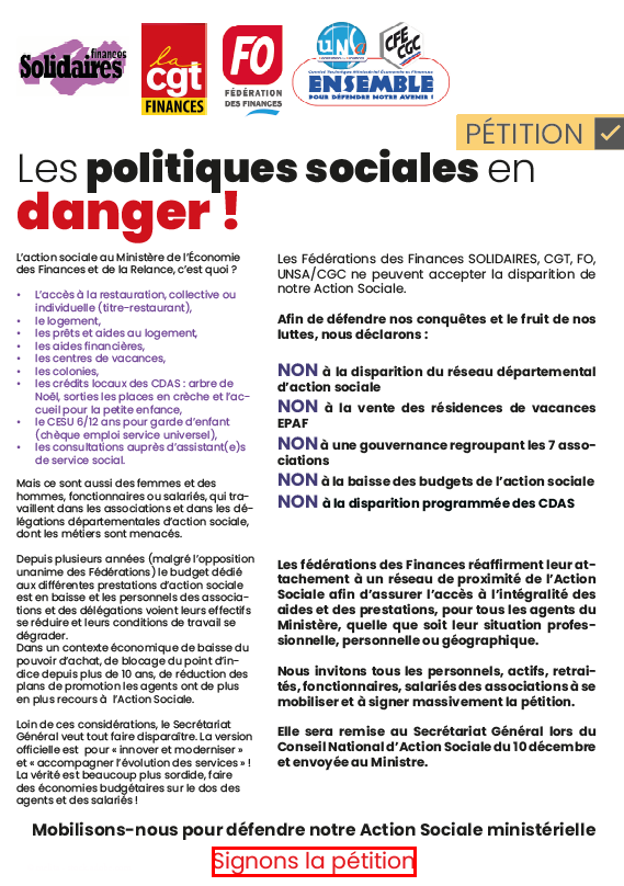 Lire la suite à propos de l’article Défendre notre action sociale ministérielle ! Signer la pétition