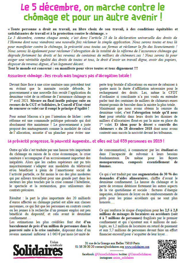 Lire la suite à propos de l’article 5 décembre Contre le chômage et la précarité !