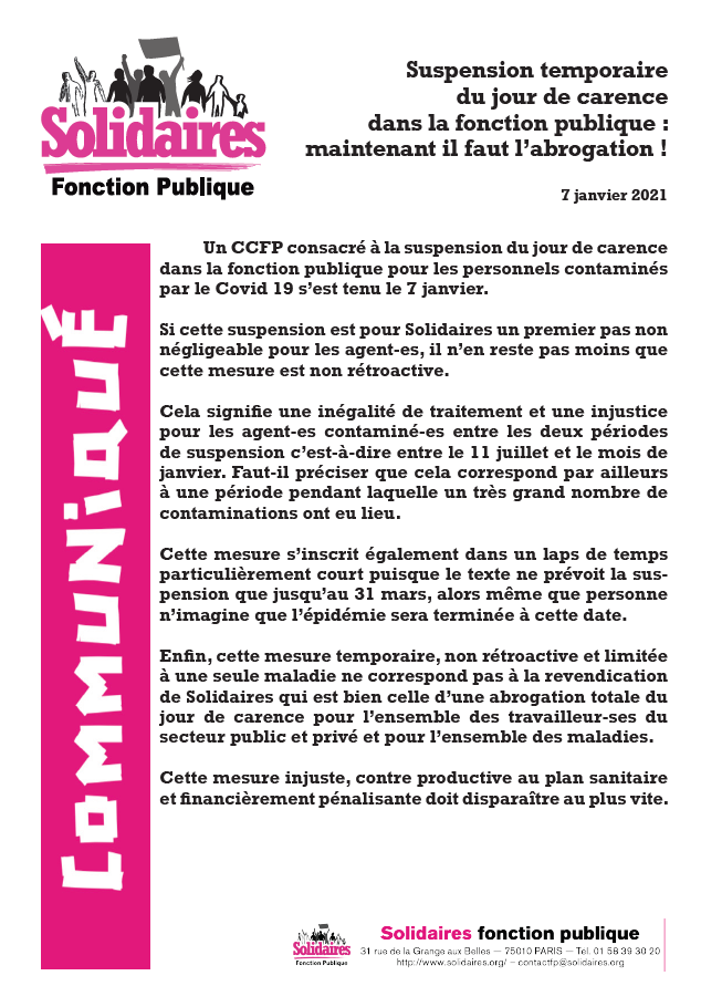 Lire la suite à propos de l’article Suspension temporaire du jour de carence