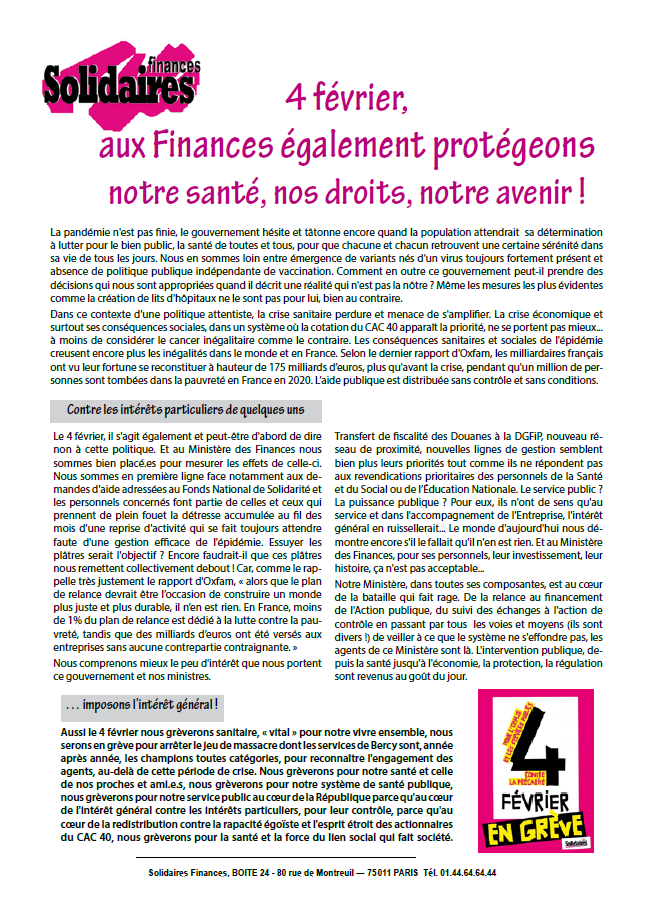 Lire la suite à propos de l’article Février les agent.e.s des Finances Mobilisé.e.s !