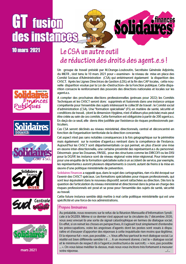 Lire la suite à propos de l’article Le CSA un autre outil de réduction des droits des agent.e.s !