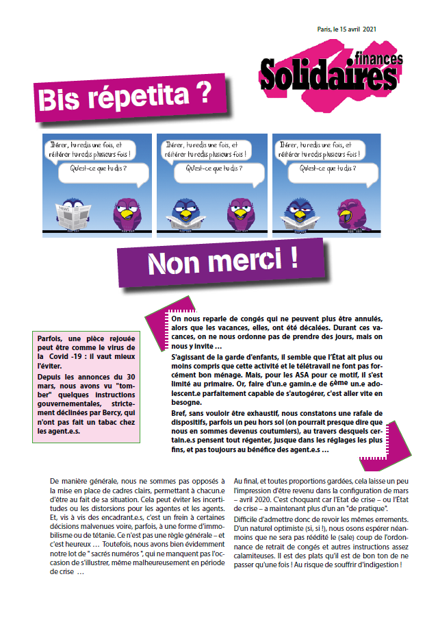Lire la suite à propos de l’article Covid et Bercy : Bis repetita  ? Non merci !