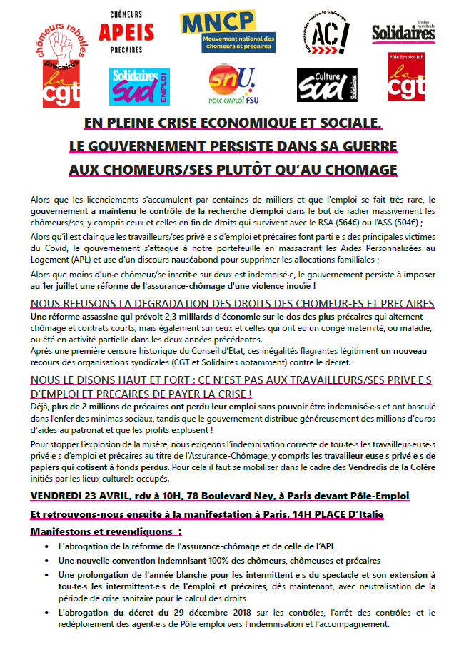 Lire la suite à propos de l’article 23 avril : C’est le chômage et la précarité  qu’ils faut combattre !