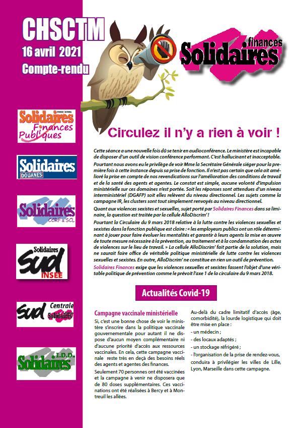 Lire la suite à propos de l’article CHSCTM 16 avril 2021