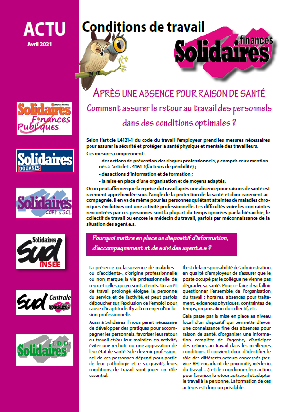 Lire la suite à propos de l’article Actualités – Conditions de travail / Santé au travail :Mars/Avril 2021