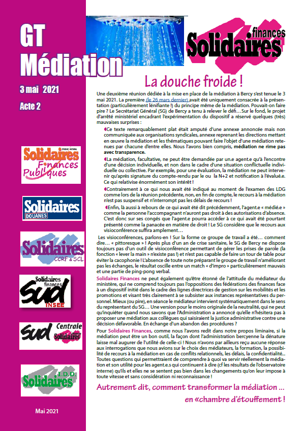 Lire la suite à propos de l’article Médiation – GT n°2 Comment transformer la médiation  en chambre d’étouffement