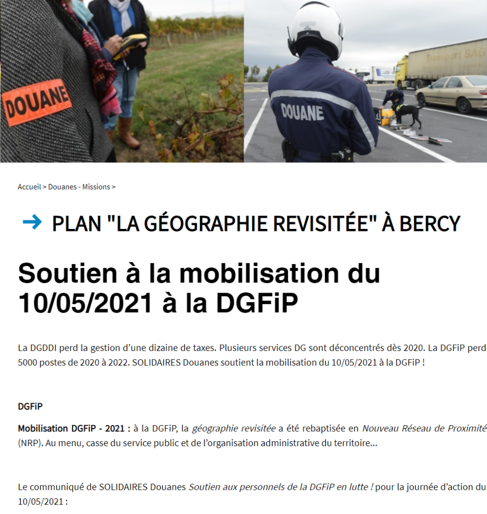 10 Mai à la DGFIP, la Douane Solidaire.