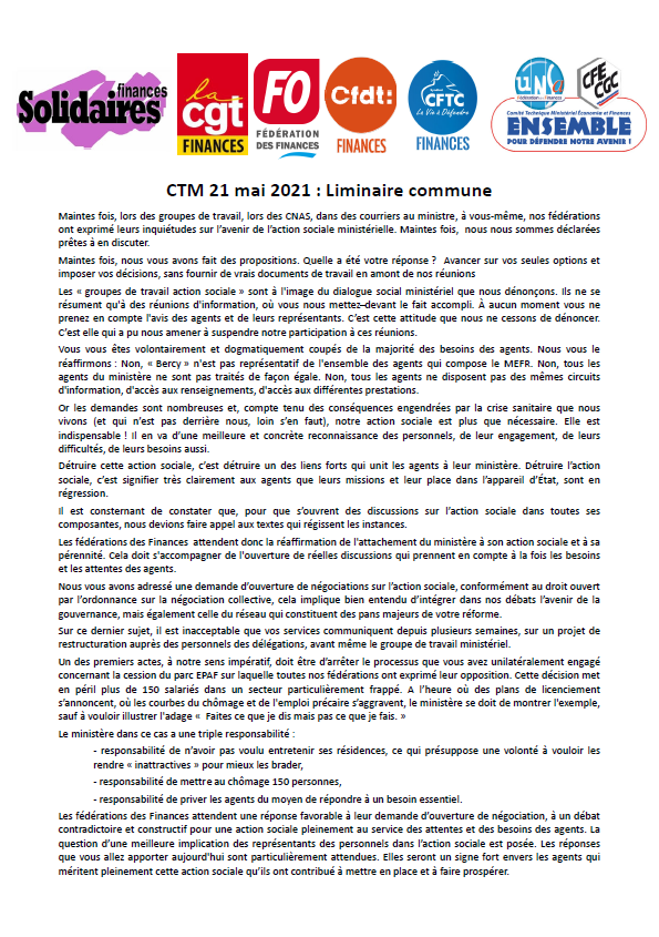 Lire la suite à propos de l’article CTM Avenir de l’EPAF : Déclaration commune des fédérations des finances.