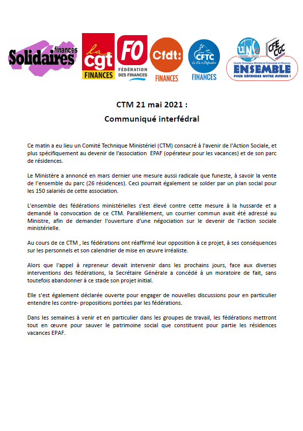 Lire la suite à propos de l’article Communiqué interfédéral  à la sortie du CTM  EPAF/Action sociale