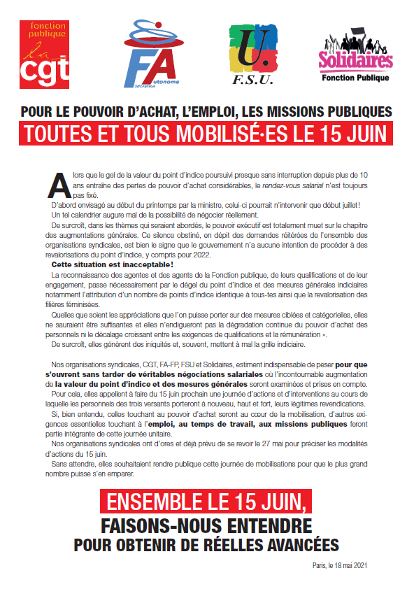 Lire la suite à propos de l’article 15 Juin : Pouvoir d’achat, emplois,  missions de service public !