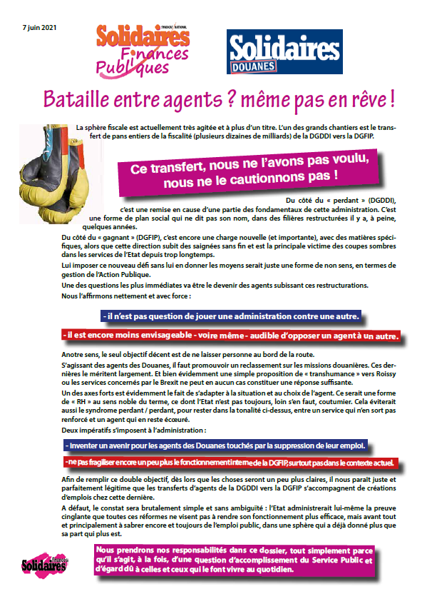 Lire la suite à propos de l’article Transfert des missions fiscales de la Douane aux Finances Publiques.