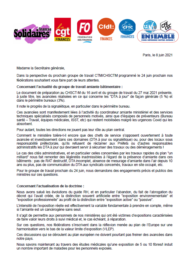 Lire la suite à propos de l’article A la veille du GT sur l’amiante les fédérations interpellent le secrétariat général.