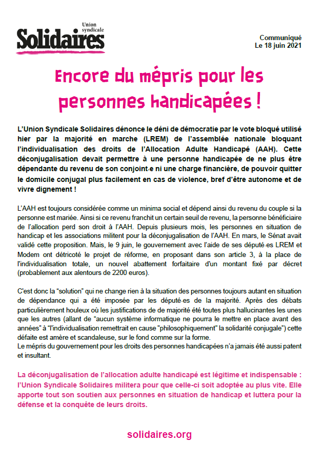 Lire la suite à propos de l’article Handicap :  Des  paroles contredites par les actes !
