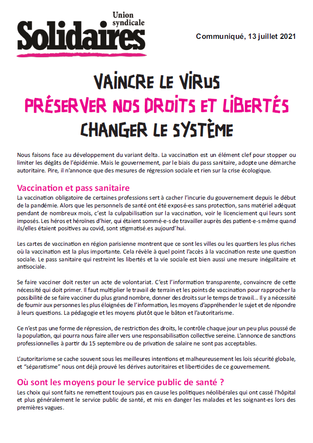 Lire la suite à propos de l’article Vaincre le Virus, préserver nos droits et libertés !