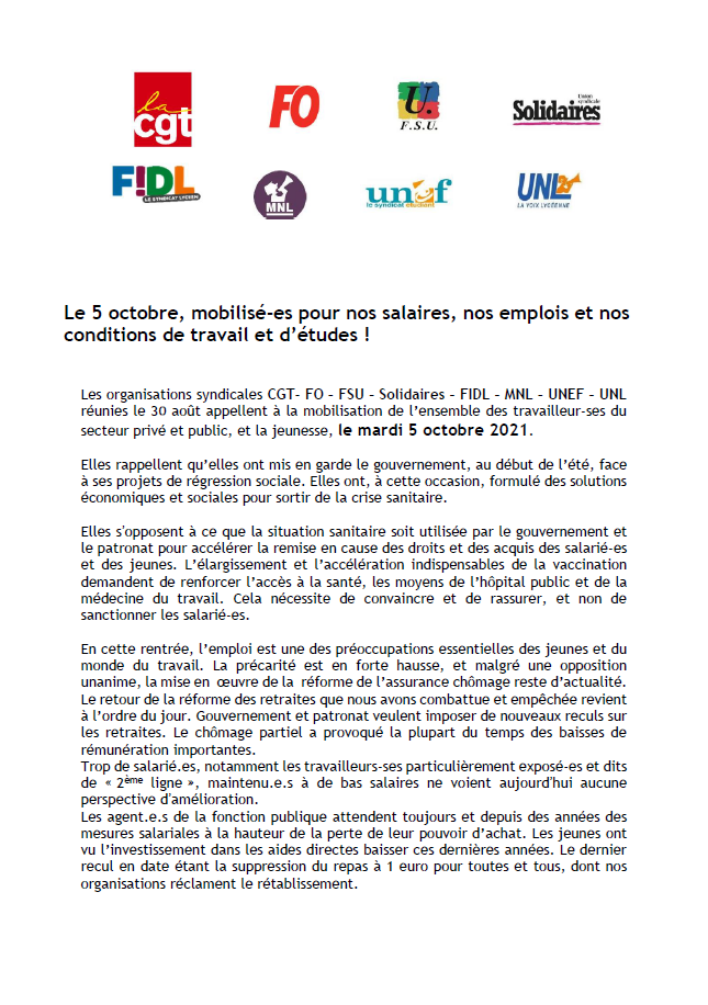 Lire la suite à propos de l’article 5 octobre : Passons à l’action  pour notre  avenir !