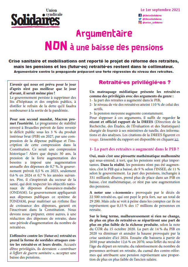 Lire la suite à propos de l’article Non à une baisses des pensions !
