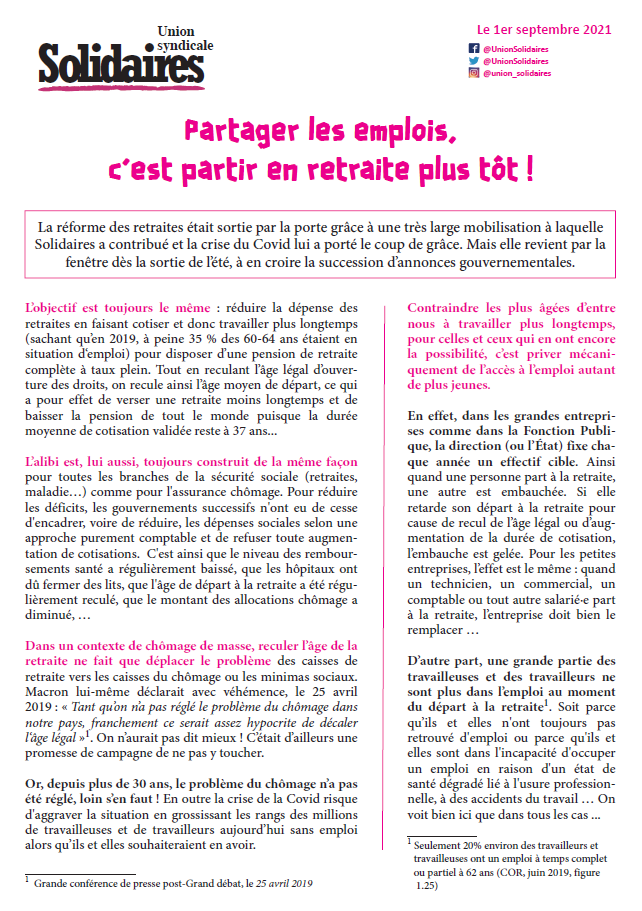 Lire la suite à propos de l’article Partager les emplois, c’est partir en retraite plus tôt !