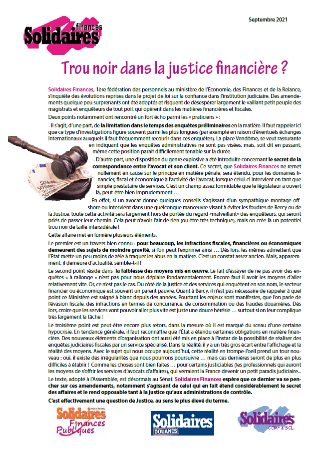 Lire la suite à propos de l’article Trou noir dans la justice financière ?