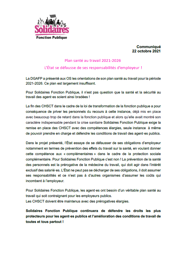 Lire la suite à propos de l’article Santé au travail : l’Etat se défausse   !