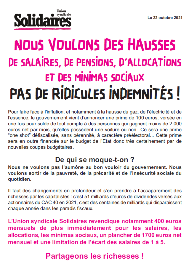 Lire la suite à propos de l’article Face aux prix qui s’envolent  :  Augmenter les salaires, les retraites, les minimas sociaux.
