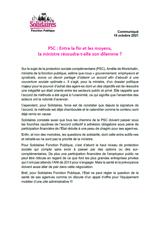 Lire la suite à propos de l’article PSC: l’Etat ne peut régler la question de la santé de ses agent.e.s comme on discute d’un appel d’offre pour l’équipement mobilier d’une cité administrative !!!