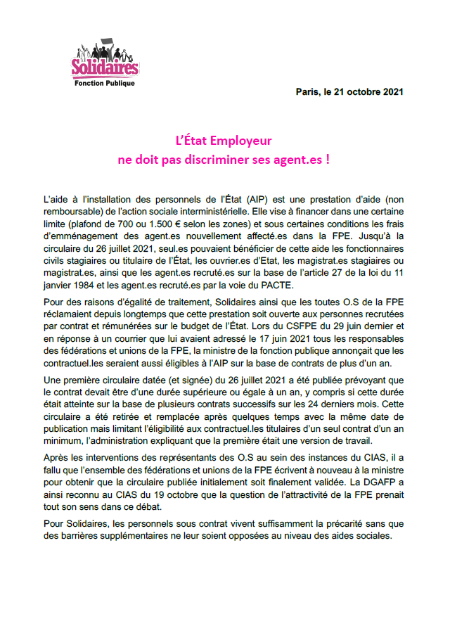 Lire la suite à propos de l’article Aide à l’installation  pour les personnels sous contrat.