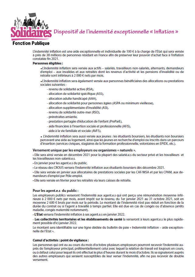 Lire la suite à propos de l’article Indemnité inflation