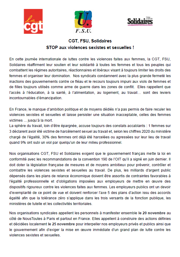 Lire la suite à propos de l’article 25 novembre : Stop aux violences sexistes et sexuelles !