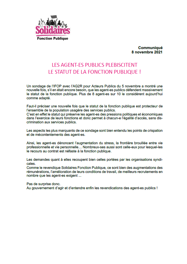 Lire la suite à propos de l’article Le statut de la fonction Publique plébiscité !