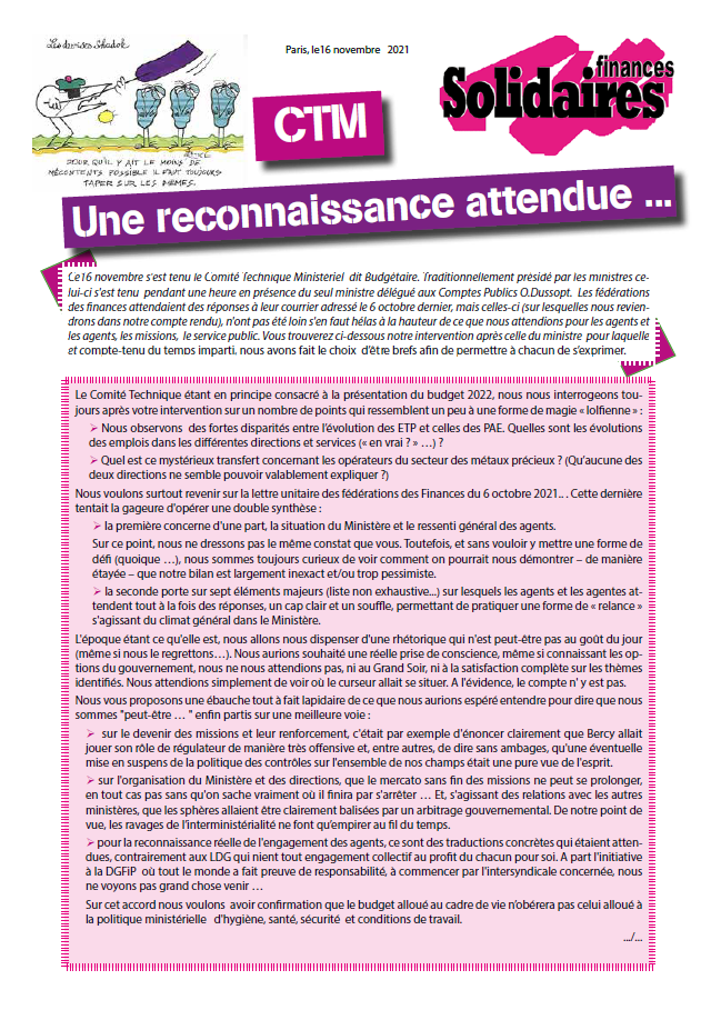 Lire la suite à propos de l’article CTM Budgétaire PLF 2022