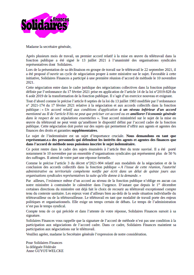 Lire la suite à propos de l’article Télétravail et Indemnitaire  Solidaires finances ne lâche rien !