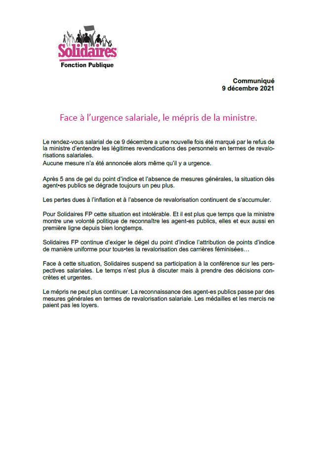 Lire la suite à propos de l’article Face à l’urgence salariale, le mépris de la ministre.