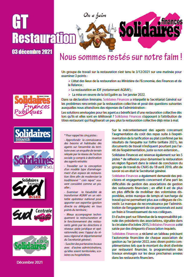 Lire la suite à propos de l’article Restauration On reste sur notre faim !