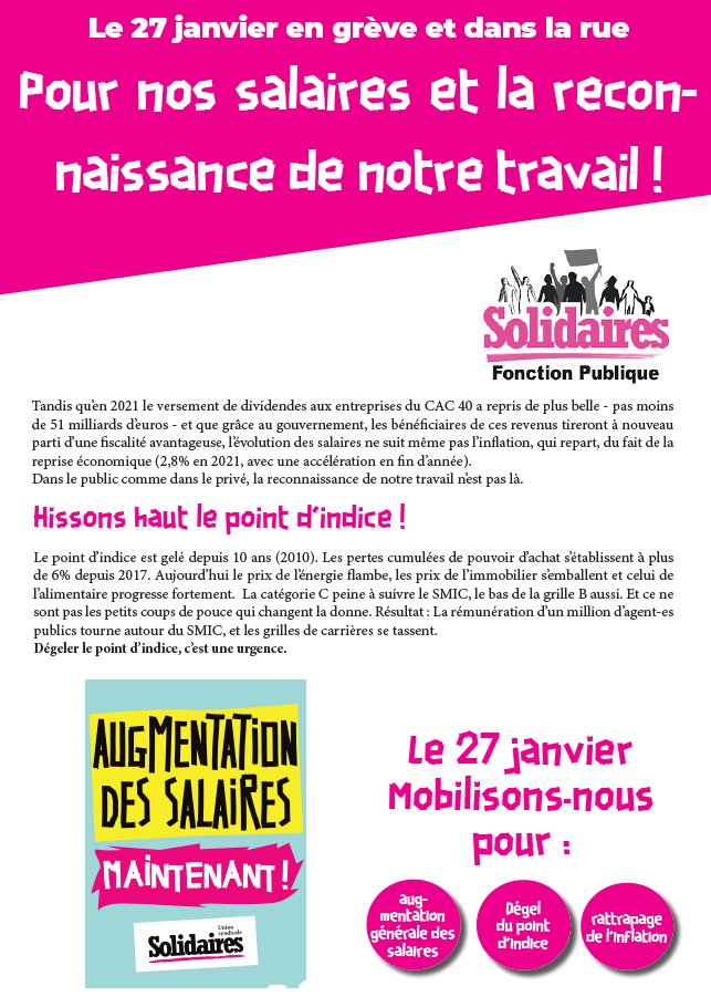 Lire la suite à propos de l’article Le 27 janvier en grève et dans la rue : Pour nos salaires et la reconnaissance de notre travail !