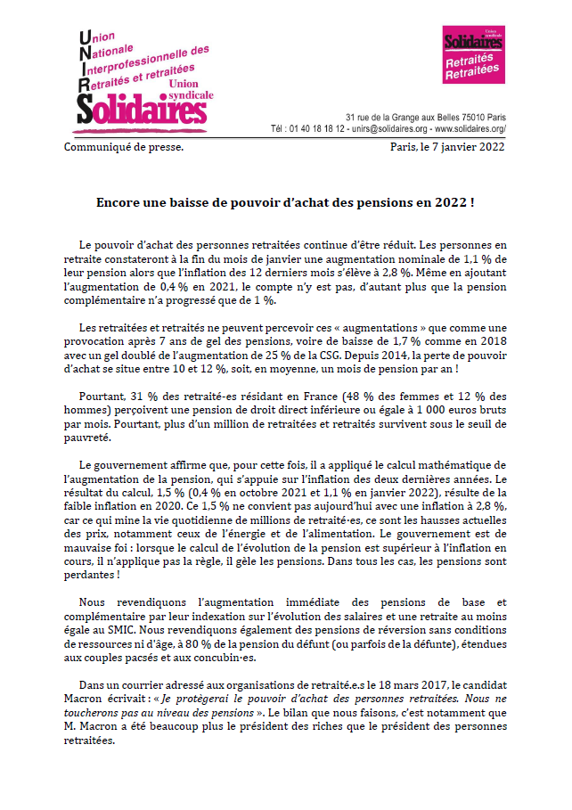 Lire la suite à propos de l’article Pensions 2022 : Encore à la baisse !