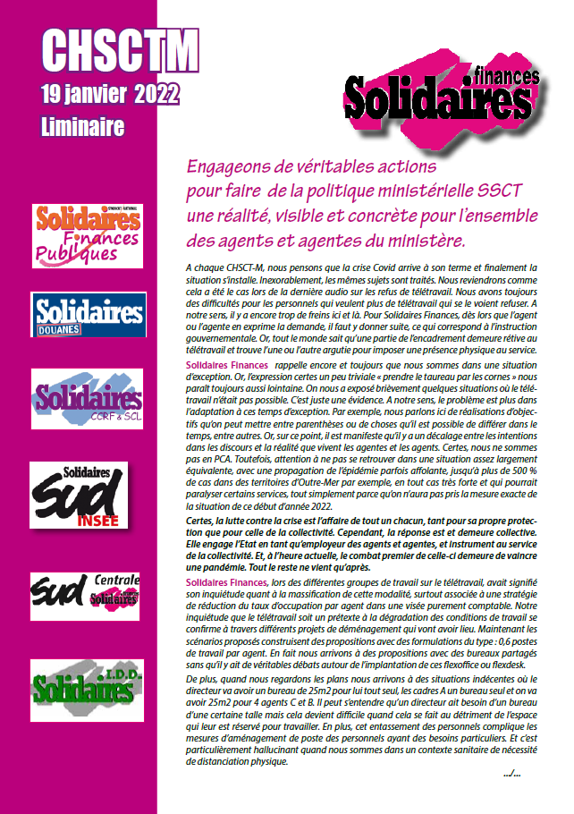 Lire la suite à propos de l’article CHSCTM: 19 janvier 2022